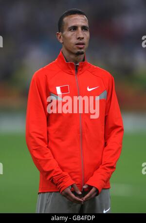 Rashid Ramzi de Bahreïn après avoir remporté la médaille d'or lors de la finale masculine de 1500m au stade national lors des Jeux olympiques de 2008 à Beijing, en Chine. Banque D'Images