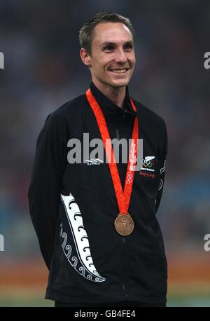 Nicholas Willis de Nouvelle-Zélande après avoir remporté la médaille de bronze lors de la finale masculine de 1500m au stade national lors des Jeux olympiques de 2008 à Beijing, en Chine. Banque D'Images