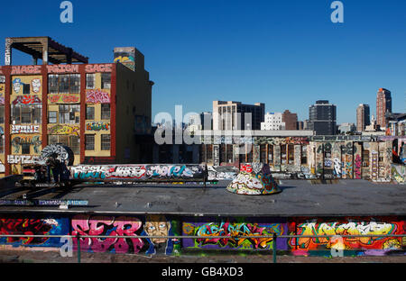 Les bâtiments couverts de graffitis, New York City, New York, USA, Amérique Latine Banque D'Images