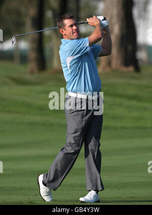 Lee Westwood en Europe pendant l'entraînement d'équipe au Valhalla Golf Club, Louisville, USA. Banque D'Images