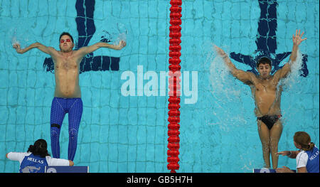 Paralympiques - Jeux paralympiques de Beijing 2008 - neuvième jour.Concurrents lors de la finale hommes 50M S6 au National Acquatic Centre, Beijing. Banque D'Images