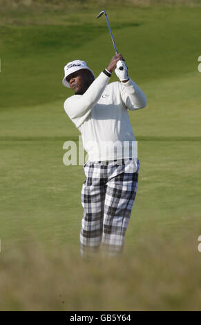 Samuel L Jackson sur le 13e pendant le championnat Alfred Dunhill Links au parcours de golf de Kingsbarns, Fife. Banque D'Images