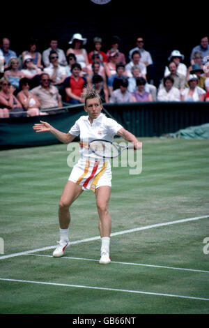 Martina Navratilova en action pendant la finale qu'elle a gagné 6-0. 6-3. Banque D'Images