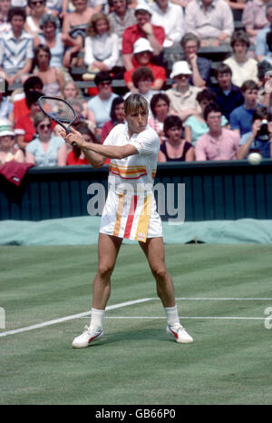 Martina Navratilova en action pendant la finale qu'elle a gagné 6-0. 6-3. Banque D'Images