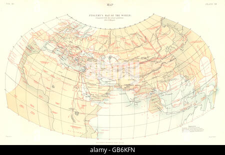 Carte DU MONDE DE PTOLÉMÉE : par rapport aux positions réelles. Kiepert. Britannica 1898 Banque D'Images