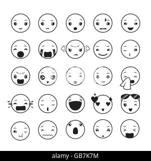 Émoticônes emoji, set, faciales, sentiment, humeur, personnalité, symbole Illustration de Vecteur