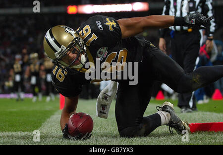 Le New Orleans Saints Wide Receiver lance Moore marque un match contre le match de la NFL au stade Wembley, à Londres. Banque D'Images