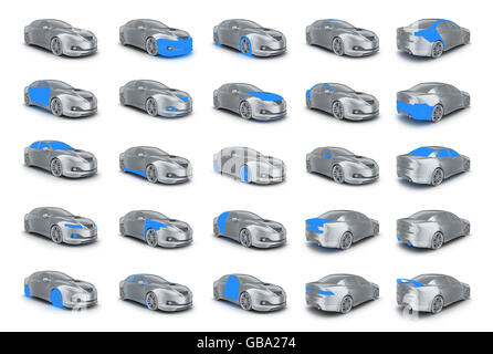 Pièces de carrosserie (25 voiture, une voiture 1000x750 pixels, fait en 3D Rendering) Banque D'Images