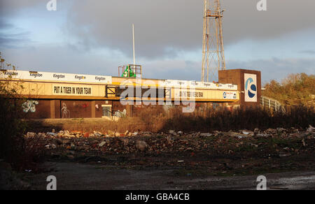 Une vue générale de l'ancien stade de la ville de Hull football Club, Boothferry Park, Hull, aujourd'hui abandonné. Banque D'Images