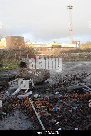 Une vue générale de l'ancien stade de la ville de Hull football Club, Boothferry Park, Hull, aujourd'hui abandonné. Banque D'Images