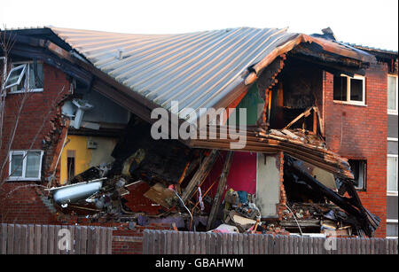 Maisons détruites par l'explosion de gaz Banque D'Images