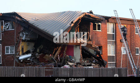 Maisons détruites par l'explosion de gaz Banque D'Images