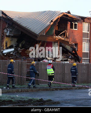 Maisons détruites par l'explosion de gaz Banque D'Images