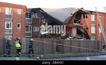 Maisons détruites par l'explosion de gaz Banque D'Images