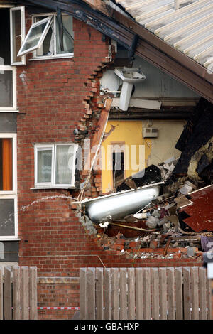 Maisons détruites par l'explosion de gaz Banque D'Images