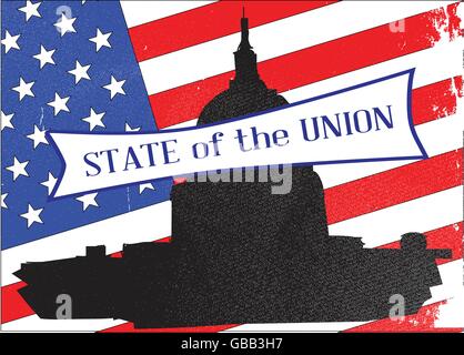 L'icône de Washington avec rayures et commence avec l'arrière-plan la légende de l'Union État Illustration de Vecteur