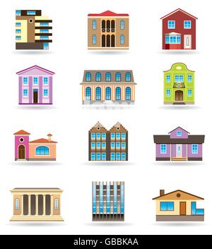 Les bâtiments et les habitations dans différents styles architecturaux - vector illustration Illustration de Vecteur