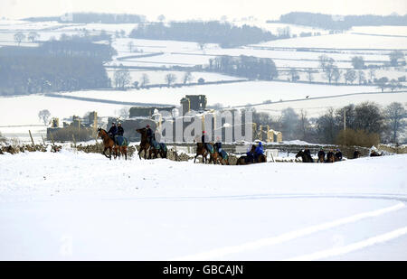 Les courses de chevaux - Chevaux Excercise à Middleham Banque D'Images