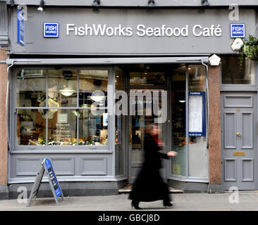 Vue générale d'un restaurant Fishworks sur Marylebone High Street, Londres. Banque D'Images