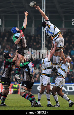 Rugby Union - Guinness Premiership - Harlequins / Northampton Saints - Twickenham Stoop.Harlequins en ligne avec Northampton lors du match Guinness Premiership à Twickenham Stoop dans Middlesex. Banque D'Images