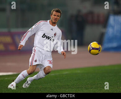 Football - Serie A - AS Roma v AC Milan - Stadio Olimpico.David Beckham de l'AC Milan lors de son premier match contre Roma lors de la série A au Lo Stadio Olimpico, Rome. Banque D'Images