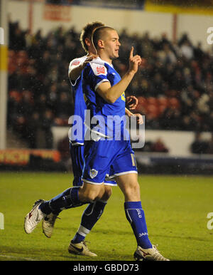 Football - Coca-Cola football League One - Walsall v Leicester City - Bankss' Stadium.Matty Fryatt, de Leicester City, célèbre son premier but contre Walsall Banque D'Images