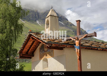 Chapelle St Sébastien à Bessans, village du Parc National de la Vanoise, Alpes du Nord, Savoie, France Banque D'Images