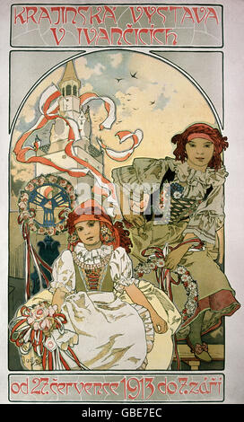 Beaux-arts, Mucha, Alfons, (1860 - 1939), affiche, Krajiinska Ivancicich Vystava 'V', 1913,