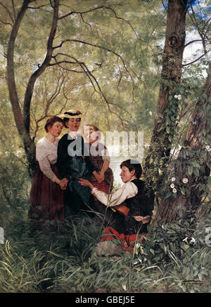 Beaux-arts, Thoma, Hans (1839 - 1924), peinture, "singing in the garden', vers 1875, musée Landesmuseum de Hanovre (Allemagne), Banque D'Images