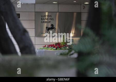 Le panneau sur le siège de Lloyds Banking Group sur Gresham Street dans la City de Londres. Banque D'Images