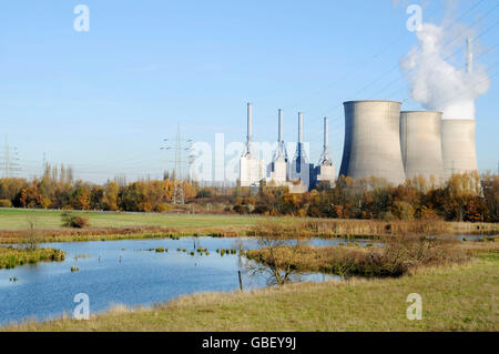 Usine Gersteinwerk, RWE Power AG, Tibaum Stockum-Werne, réserve naturelle, Rhénanie du Nord-Westphalie, Allemagne / centrale à cycle combiné, le charbon, le gaz naturel Banque D'Images