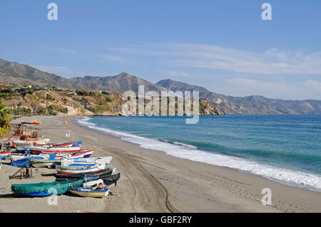 Playa Burriana, plage, Nerja, Province de Malaga, Costa del Sol, Andalousie, Espagne, Europe Banque D'Images