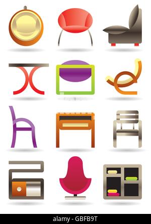 Mobilier contemporain home icons set - vector illustration Illustration de Vecteur
