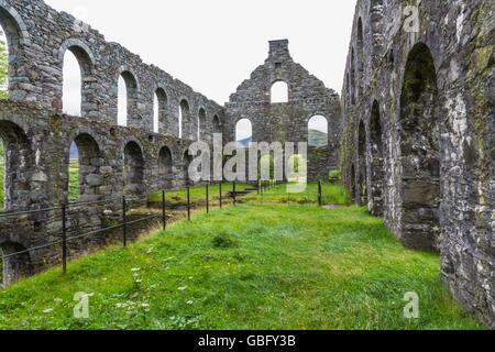 La ruine du Pont y Pandy traitement ardoise moulin. Snowdonia, le Nord du Pays de Galles, Royaume-Uni Banque D'Images