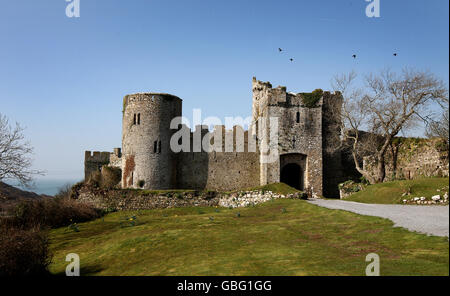 Château de Manorbier, près de Tenby, Pembrokeshire, sud du pays de Galles. Banque D'Images