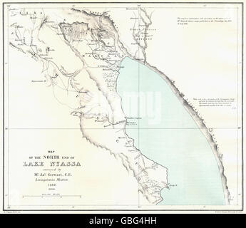 Le NORD DU LAC NYASA : Tanzanie Malawi. Stewart sondage. RGS, 1881 carte antique Banque D'Images