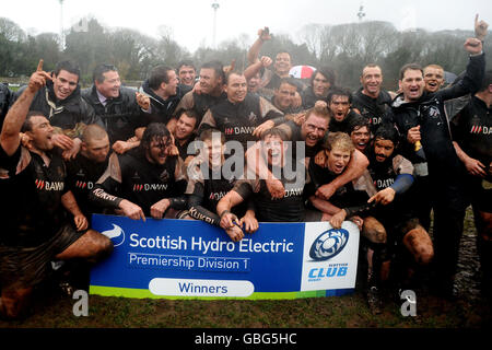 Rugby Union - Scottish Hydro Electric Premiership Division One - Ayr v Edinburgh Accies - Milbrae.Ayr célèbre la victoire du championnat après le Scottish Hydro Electric Premiership Division One match à Milbrae, Ayr. Banque D'Images