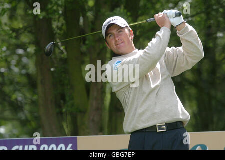 Golf - Damivo British Masters - Marriott Forest of Arden - Premier tour. Le Brett Rumford d'Australie est au départ Banque D'Images