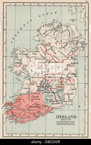 L'IRLANDE EN 1570 : montrant l'influence des royaumes/Desmond & famille carte 1907 Ormonde Banque D'Images