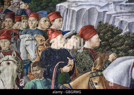 Florence. L'Italie. Palazzo Medici Riccardi. Fresque de la Procession des Rois Mages (détail de la famille des Médicis) par Benozzo Gozzoli. La Cappella dei magi. Banque D'Images