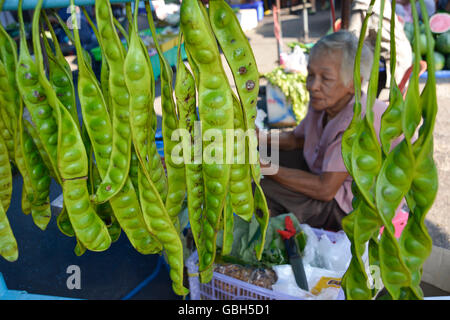 Khao Lak, Thaïlande, 02-05-2016. Femme vendant pateh haricots communs à Takua Pa Thaïlande marché Banque D'Images