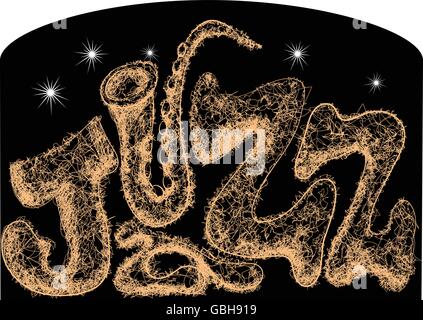 Jazz. abstract inscription sur fond noir avec des étoiles Illustration de Vecteur