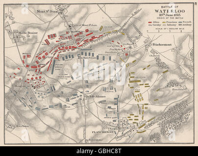 Bataille de Waterloo : 18 juin 1815 "crise de la bataille", 1907 carte antique Banque D'Images