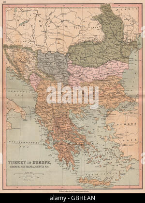 BALKANS : la Turquie dans l'Europe la Grèce la Roumélie orientale Roumanie. COLLINS, 1880 map Banque D'Images