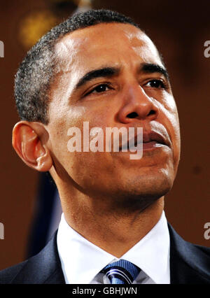 LE président AMÉRICAIN Barack Obama s'exprime lors d'une conférence de presse au bureau des Affaires étrangères et du Commonwealth à Londres. Banque D'Images