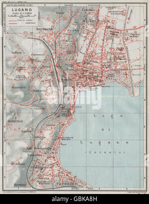 LUGANO. Plan Plan de la ville ville vintage. La Suisse, 1924 Banque D'Images