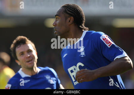 Football - Coca-Cola football League Championship - Watford / Birmingham City - Stade Vicarage Road.Cameron Jerome de Birmingham City célèbre le premier but de son équipe avec Damien Johnson (à gauche) Banque D'Images