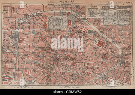 BRUXELLES (ville intérieure).Vintage town city plan.Belgique.Bruxelles, 1920 map Banque D'Images