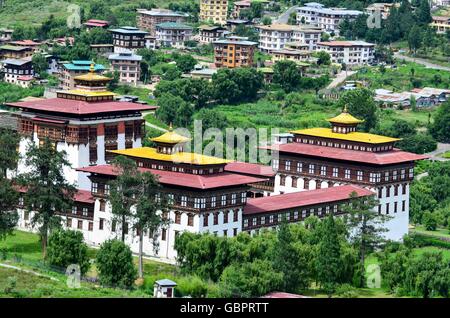 Vue aérienne de Thimphu Dzong du Bhoutan Banque D'Images