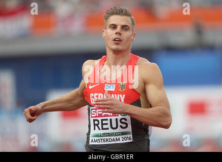 Amsterdam, Pays-Bas. 07Th Juillet, 2016. Julian Reus de l'Allemagne participe à la demi-finale Hommes 100m au Championnats d'Europe d'athlétisme 2016 au Stade Olympique d'Amsterdam, Pays-Bas, 07 juillet 2016. Photo : Michael Kappeler/dpa/Alamy Live News Banque D'Images